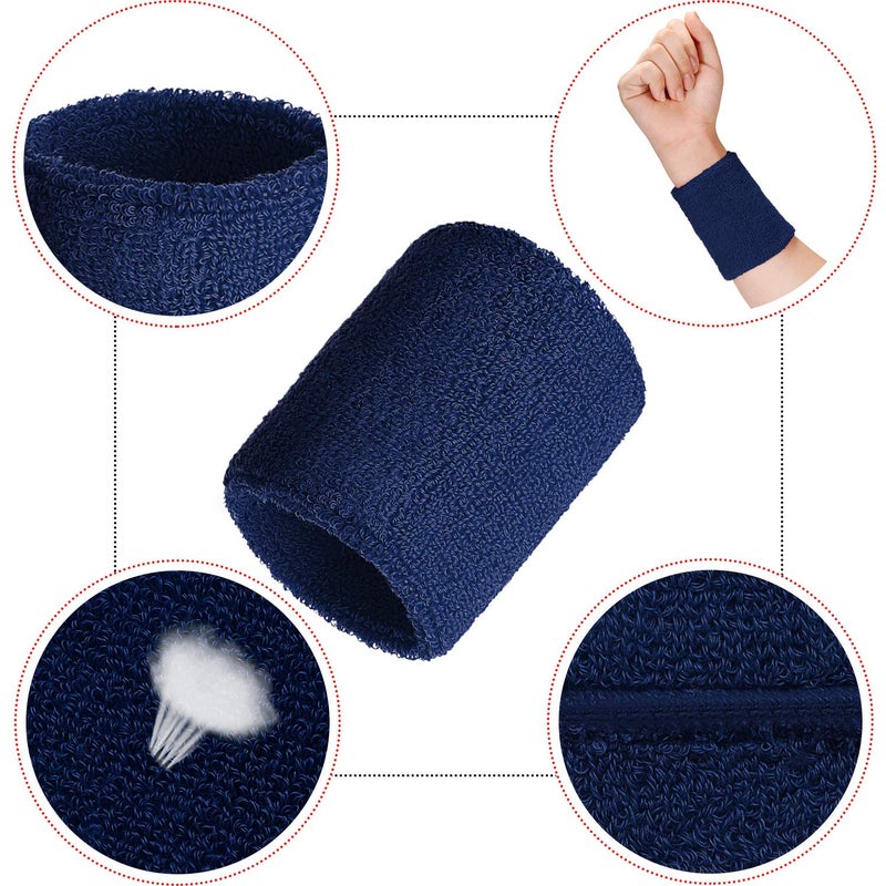 Bememo 12 Pack Wristbands Sweatband for Women Men, Neon Colored Sport Wrist Bands, Tennis Football Basketball Sweatbands, Moisture Wicking Arm Bands for Working Out(3.15 Inch,Navy Blue) - Image 4